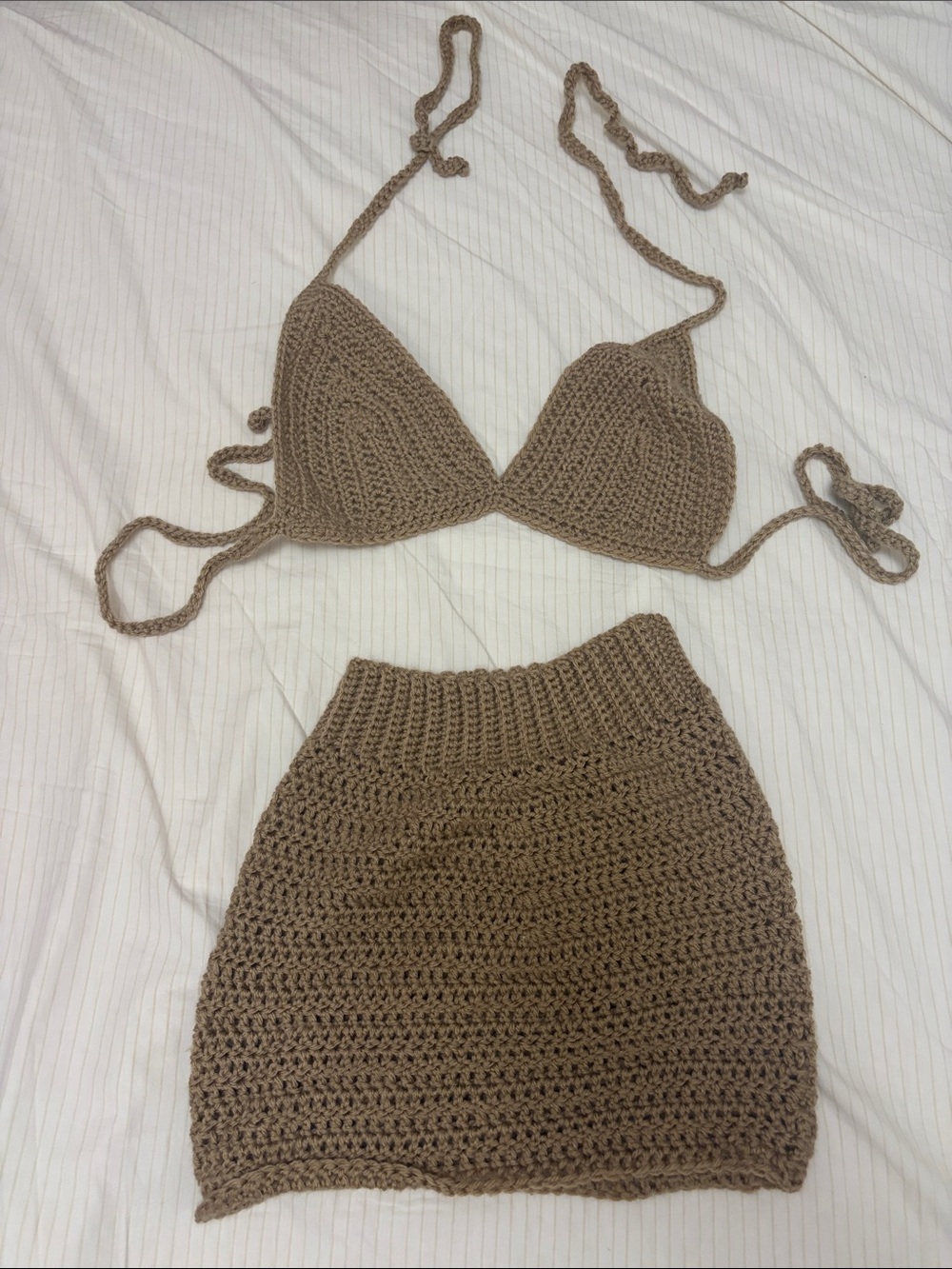 Crochet Two-Piece Set in Taupe